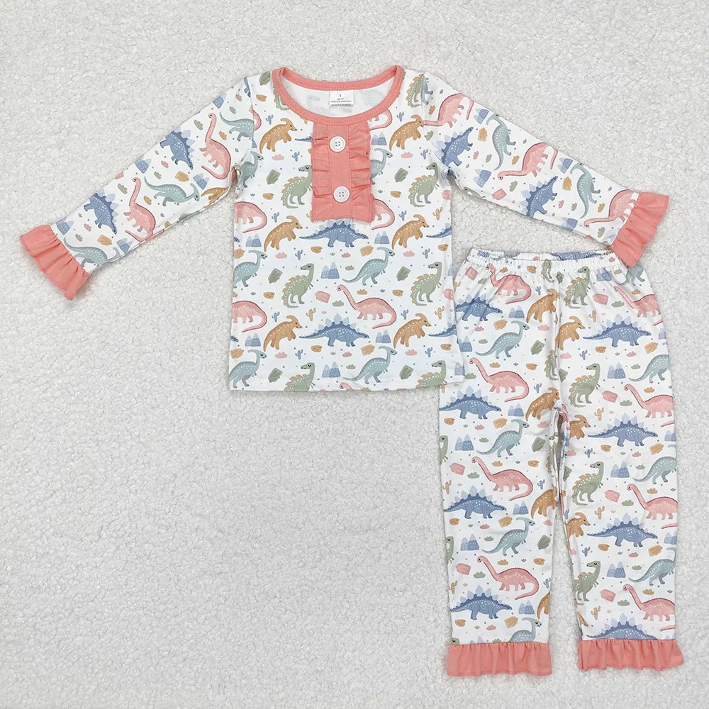 Baby Girls  Dinosaur Long Sleeve Pajama with Ruffle