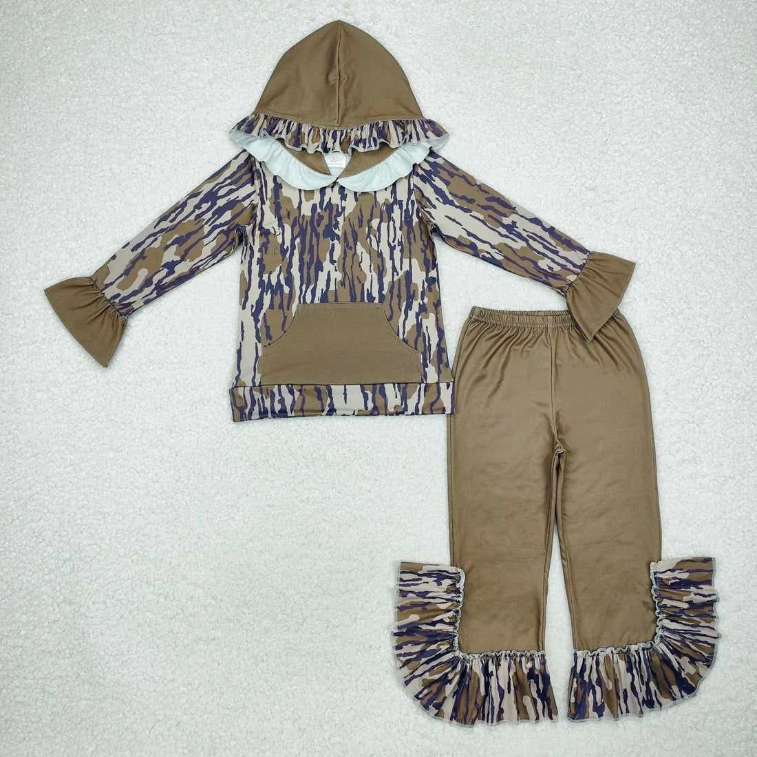 Sibling Baby Girls Ruffle Hoodie Leopard Floral Top Bell Bottom Pants Outfit