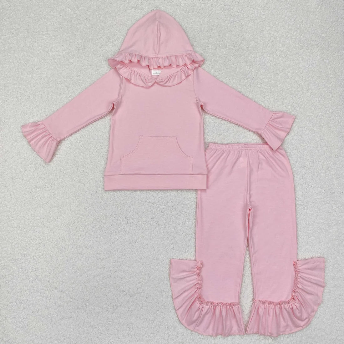 7 Colors Sibling Baby Girls Colorful Cotton Hooded Ruffle Top Bell Pants Clothes Sets