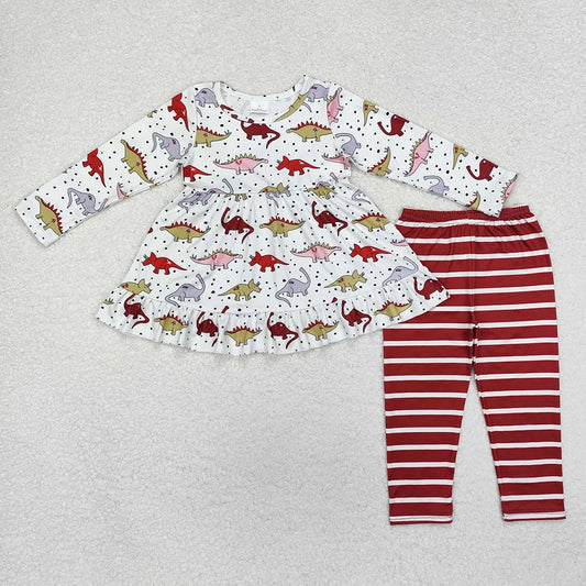 Baby  Girls Dinosaur Long Sleeve Tunic Top with Striped Leggings Outfit