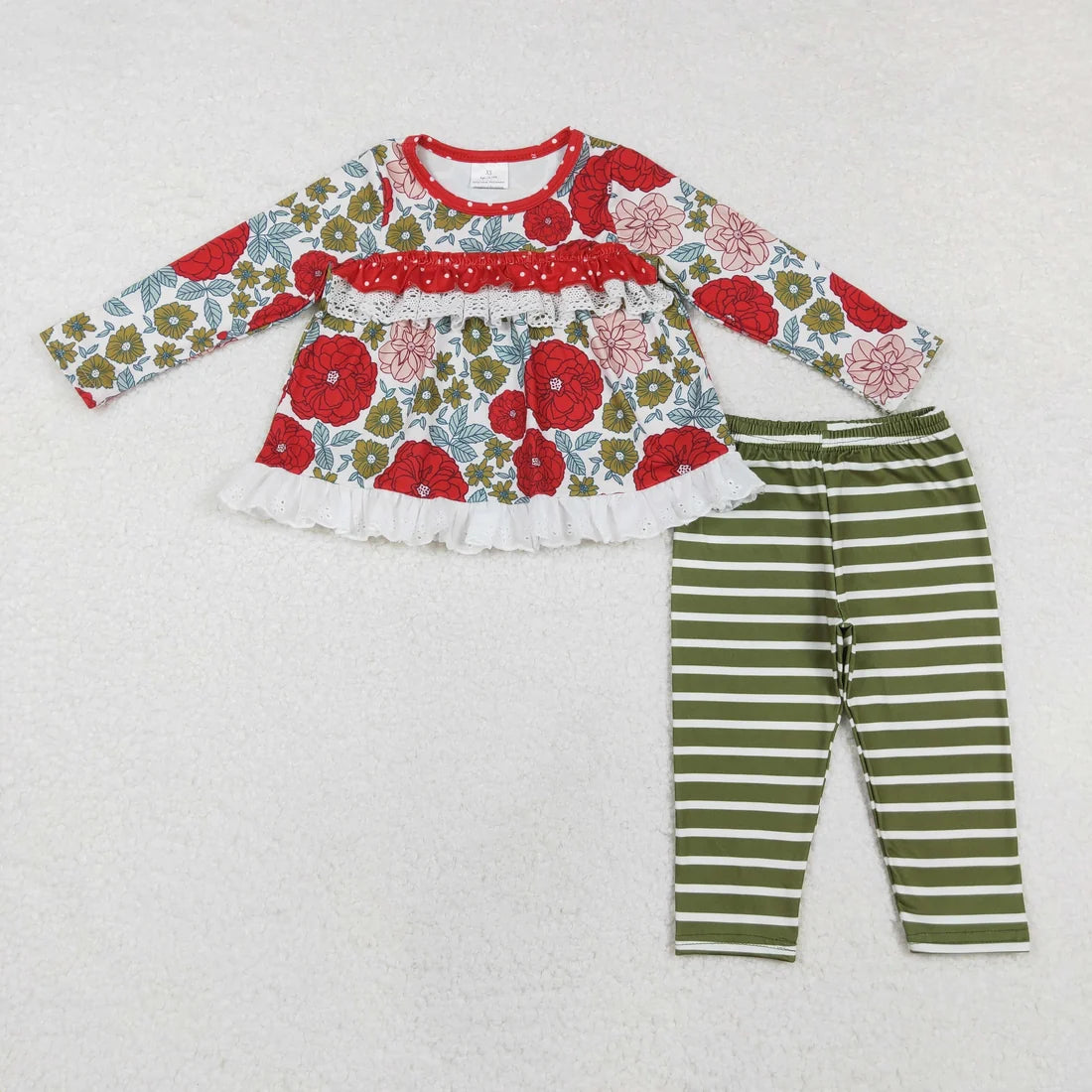 Girls Bows Flowers Tunic Leggings Pant Ruffle Sleeves Outfit