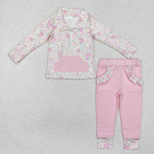 Sibling Baby Boys Girls Floral Leopard Zipper Pullovers Leggings Pant Fall Clothes Sets