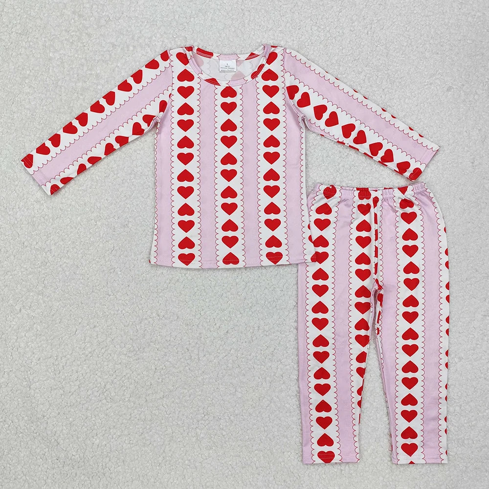 Sibling Baby Girls Valentine Heart Top Pants Outfit