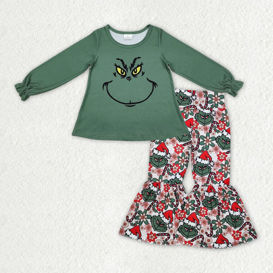 Sibling Baby Girls Santa Snowman Green Face Tunic Pants Christmas Clothes Sets