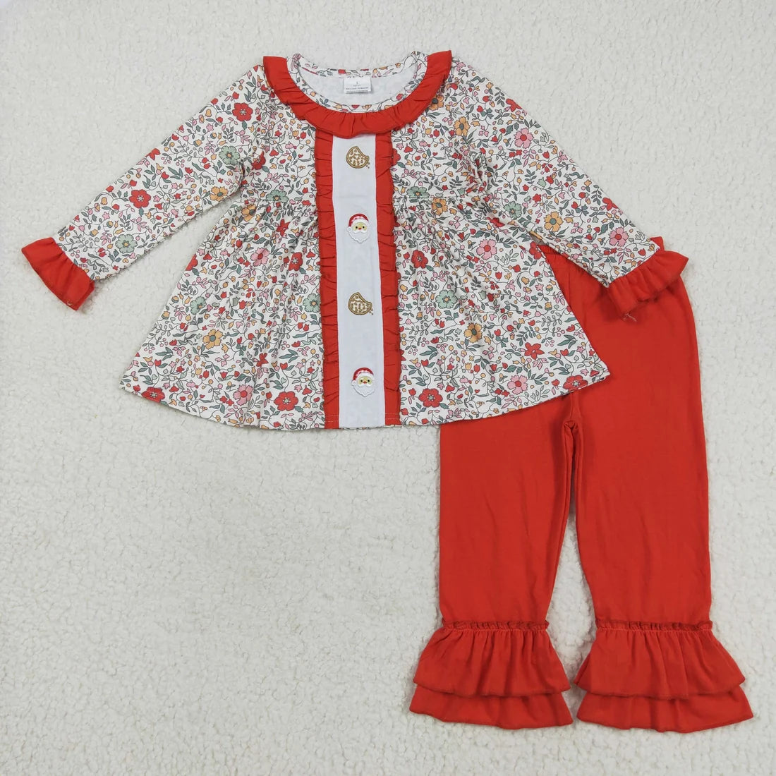 Sibling Baby Girls Embroidery Santa Nativity Candy Cane Lights Tunic Pants Christmas Clothes Sets