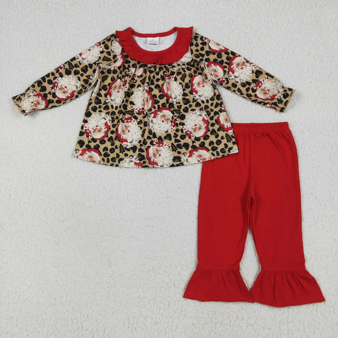 Sibling Baby Girls Long Sleeves Gingerbread Santa Plaid Tunic Ruffle Pants Christmas Sets