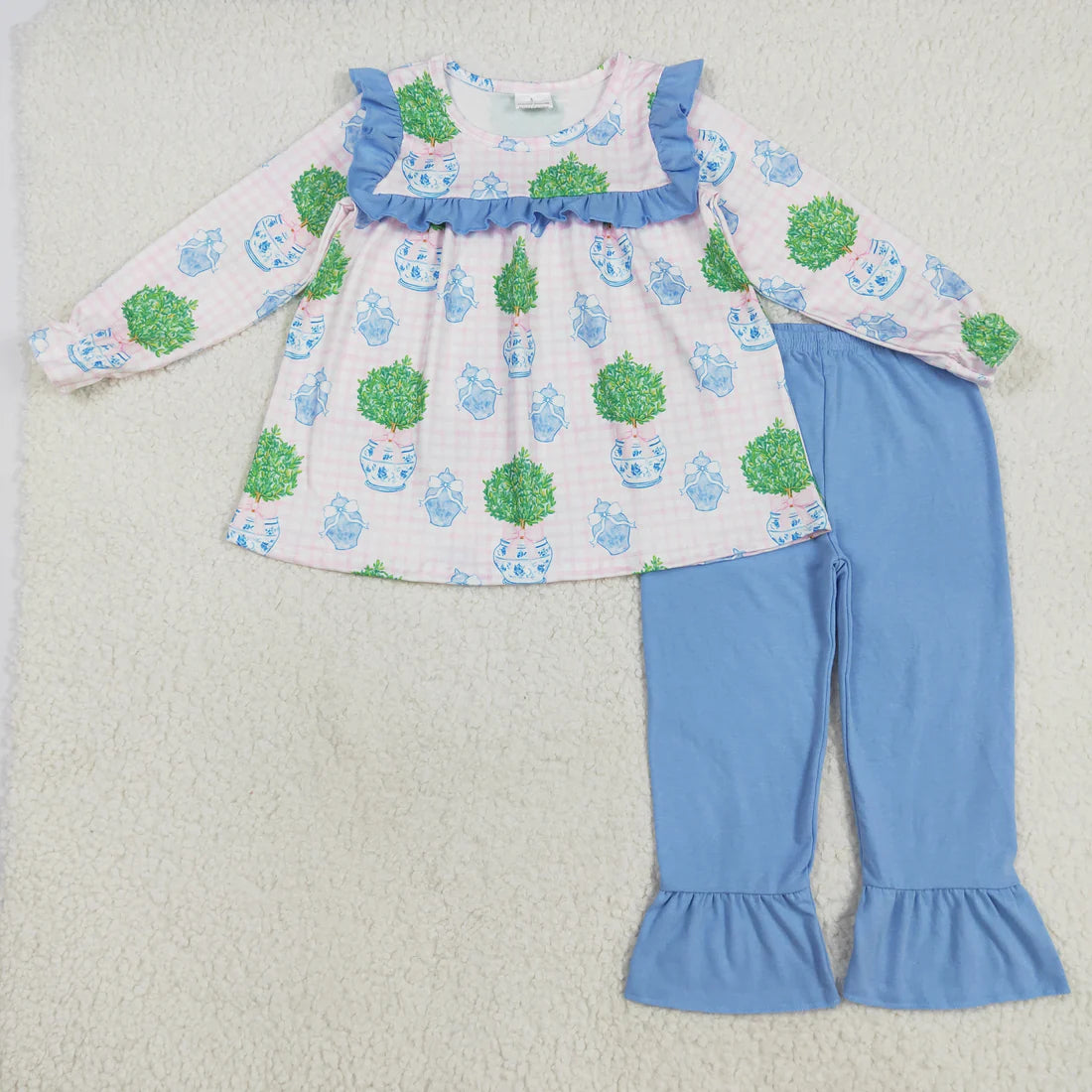 Sibling Baby Girls Bows Flowers Tunic Leggings Pant Ruffle Sleeves Clothes Sets