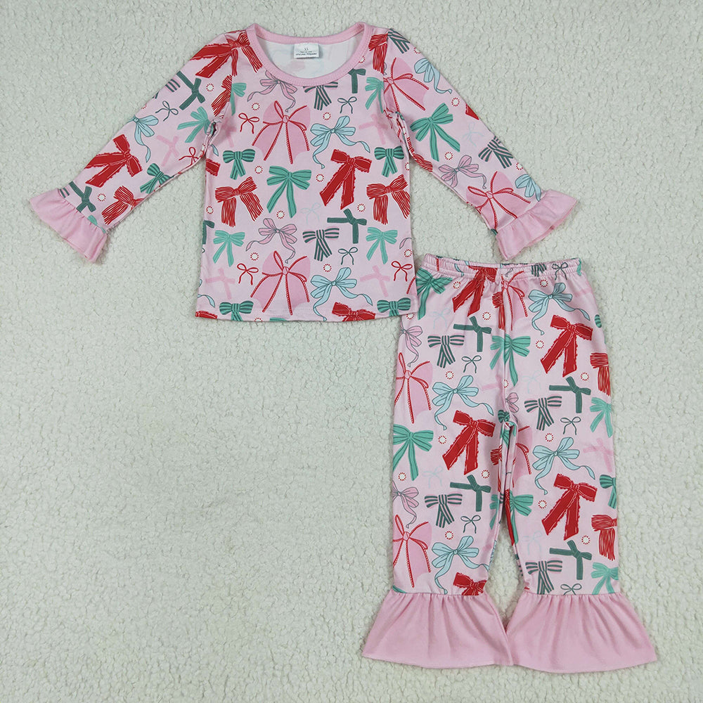 Pink Red Green Bows Print Family Christmas Styles