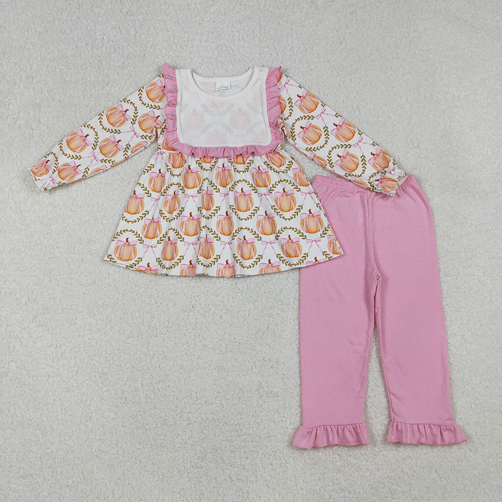 GLP2427 Pumpkin Bows Tunic Top Pink Pants Girls Fall Clothes Set
