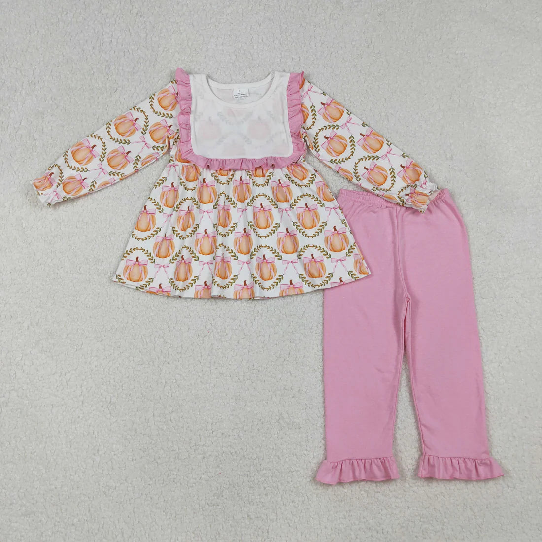 Baby Girls Sibling Fall Pumpkins Tunic Top With Ruffle Pants Sets