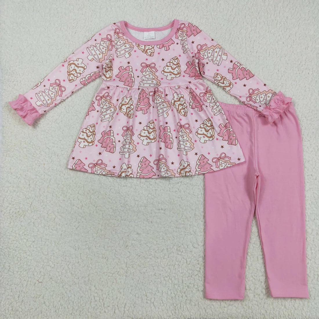 Sibling Baby Girls Long Ruffle Sleeves Santa Trees Bows Tunic Pants Christmas Clothes Sets