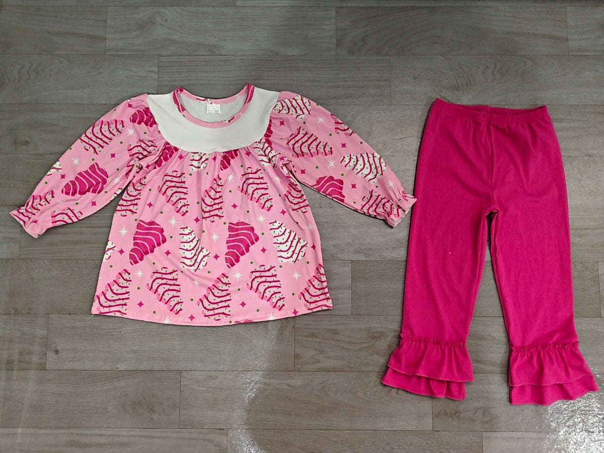 GLP2502 Baby Girls Christmas Tree Cake Top Ruffle Pants Outfit