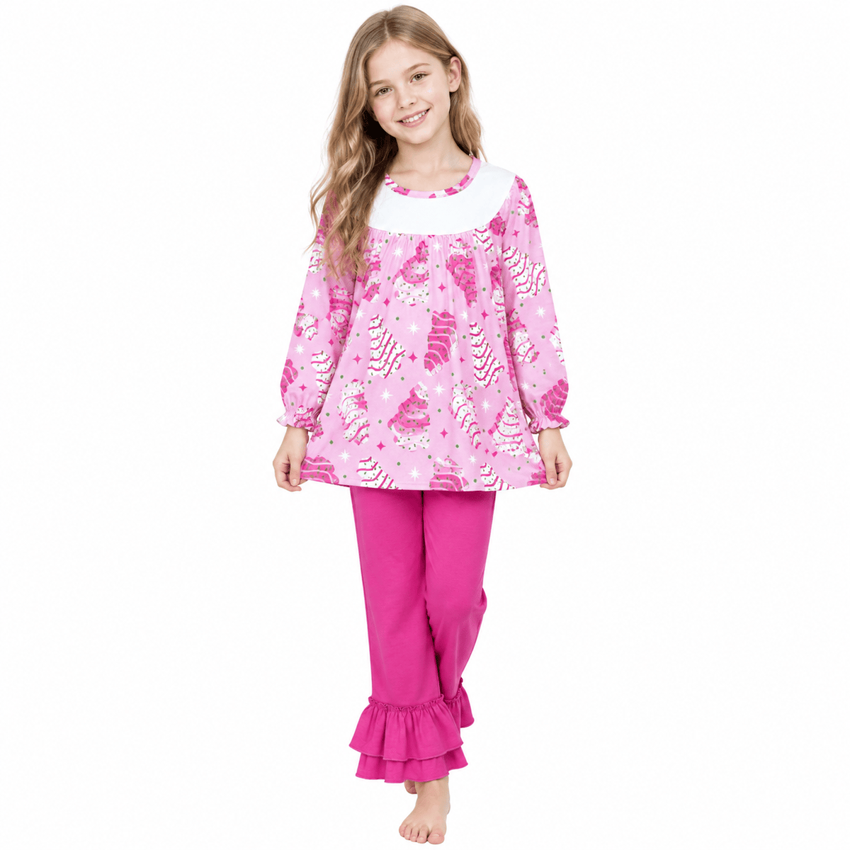 GLP2502 Debbie Cake Tunic Top Hot Pink Pants Girls Christmas Clothes Set