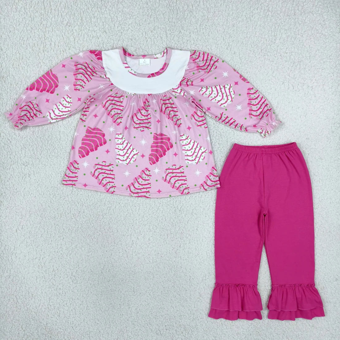 Sibling Baby Girls  Christmas Tree Cake Pink Outfit +Romper