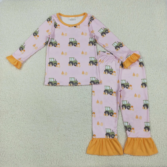Sibling Baby Girls Fall Pumpkin Long Sleeve Top Pants Pajama Set