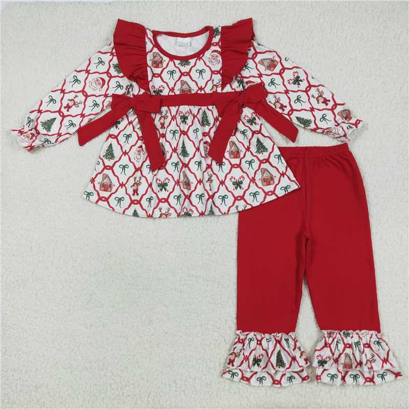 Sibling Kids Girls Christmas Long Sleeve Tunic Top Ruffle Pants Outfit