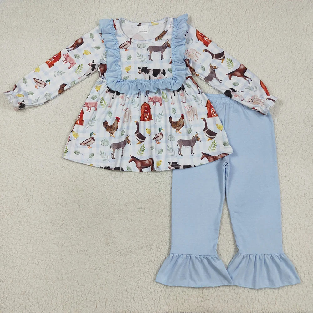 Sibling Baby Girls Farm House Animals Rompers Dresses Outfits