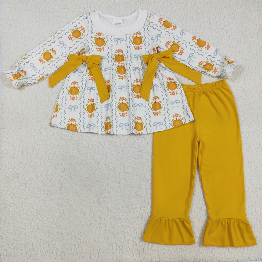 Baby Girls Sibling Pumpkin Floral Long Sleeve Tunic Top with Pants Outfit
