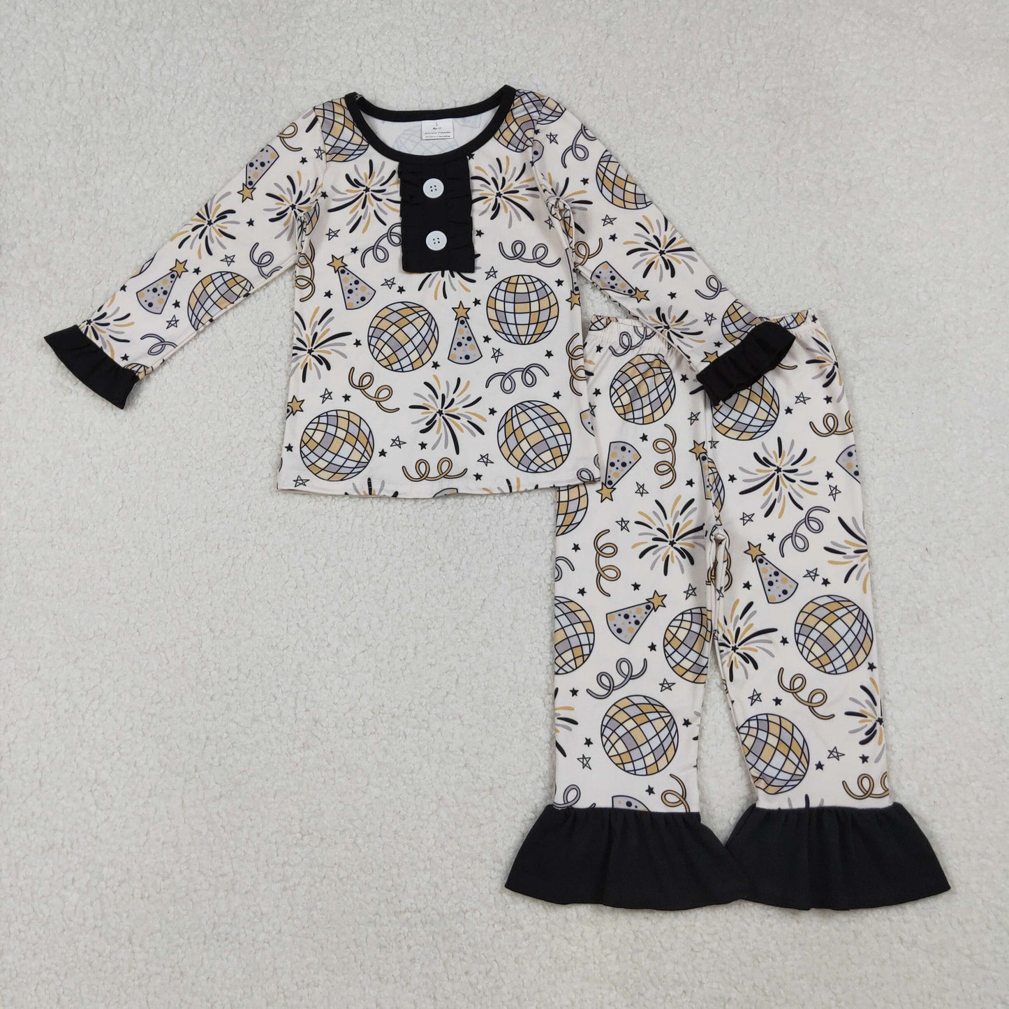 Mama and Me Fireworks Stars Button Ruffle Pants Happy New Year Pajamas Sets Pants With Belt