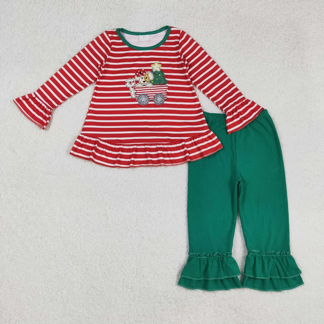 Sibling Baby Boys Girls Embroidery Trucks Santa Milks Top Pants Christmas Clothes Sets