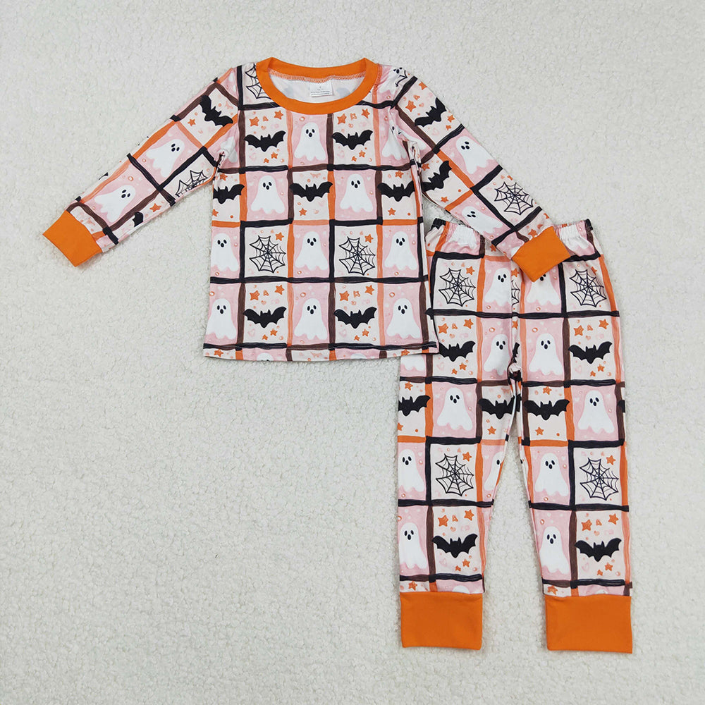 GLP2682 Ghost Bat Web Print Kids Halloween Pajamas Clothes Set