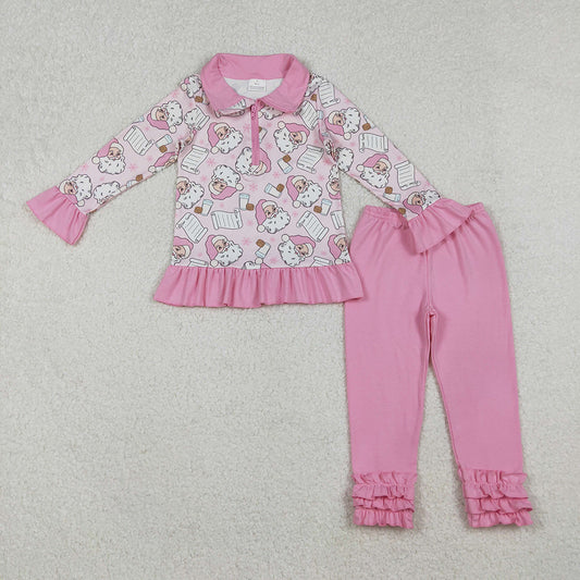 GLP2750 Santa Zipper Pullover Top Pink Pants Girls Christmas Clothes Set