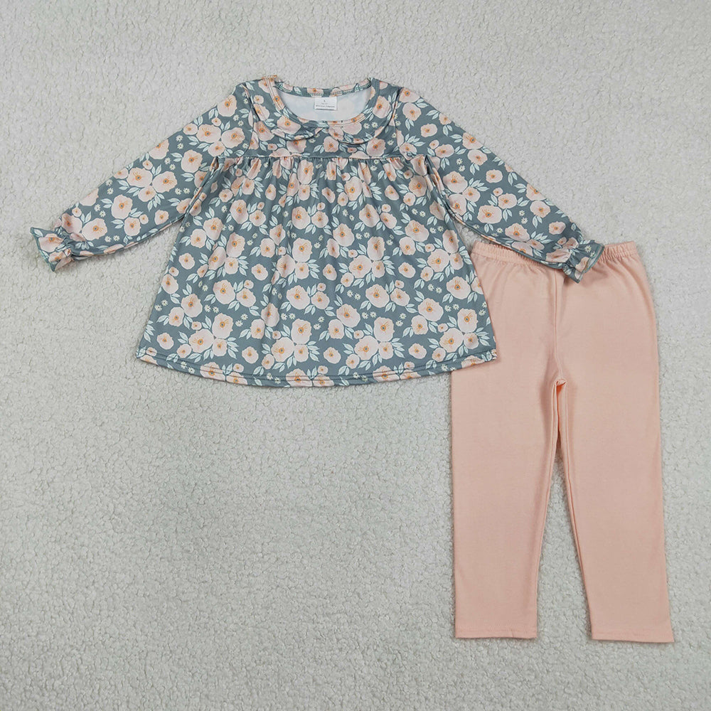 GLP2776 Flowers Tunic Top Pink Legging Pants Girls Clothes Set