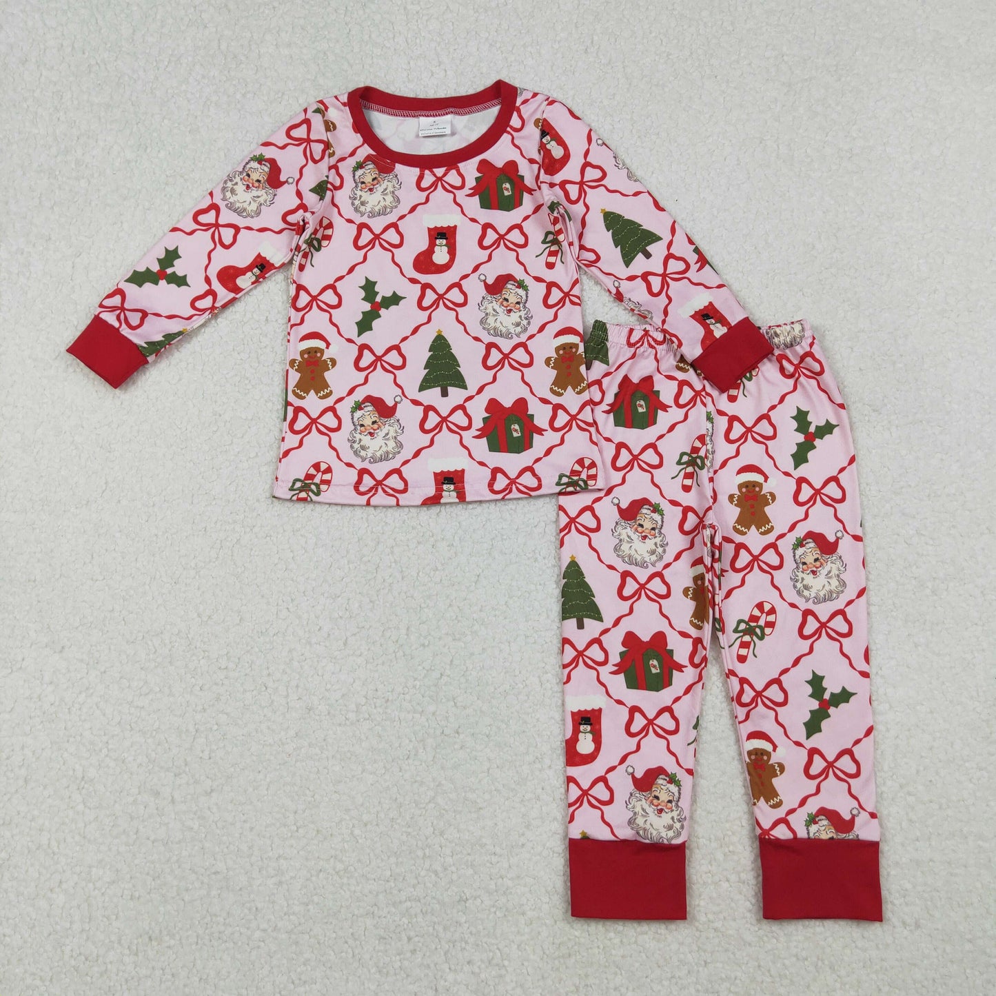 Mama and Me Bows Santa Socks Checked Top Pants Christmas Pajamas Sets Zipper Rompers