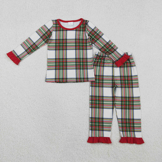 GLP2829 Checkered Print Girls Christmas Pajamas Clothes Set
