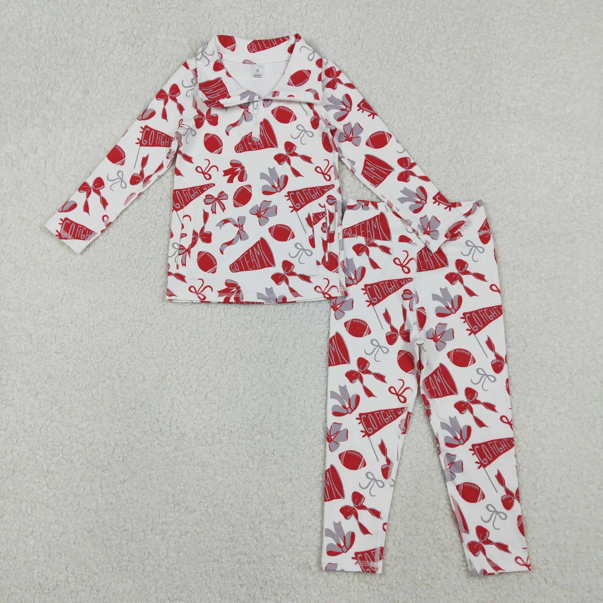 Sibling Baby Girls Bows Footballs Go Team Zipper Pullover Leggings Yoga Active Clothes Sets