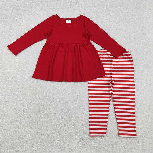 GLP2864 Red Tunic Tunic Top Stripes Pants Girls Christmas Clothes Set