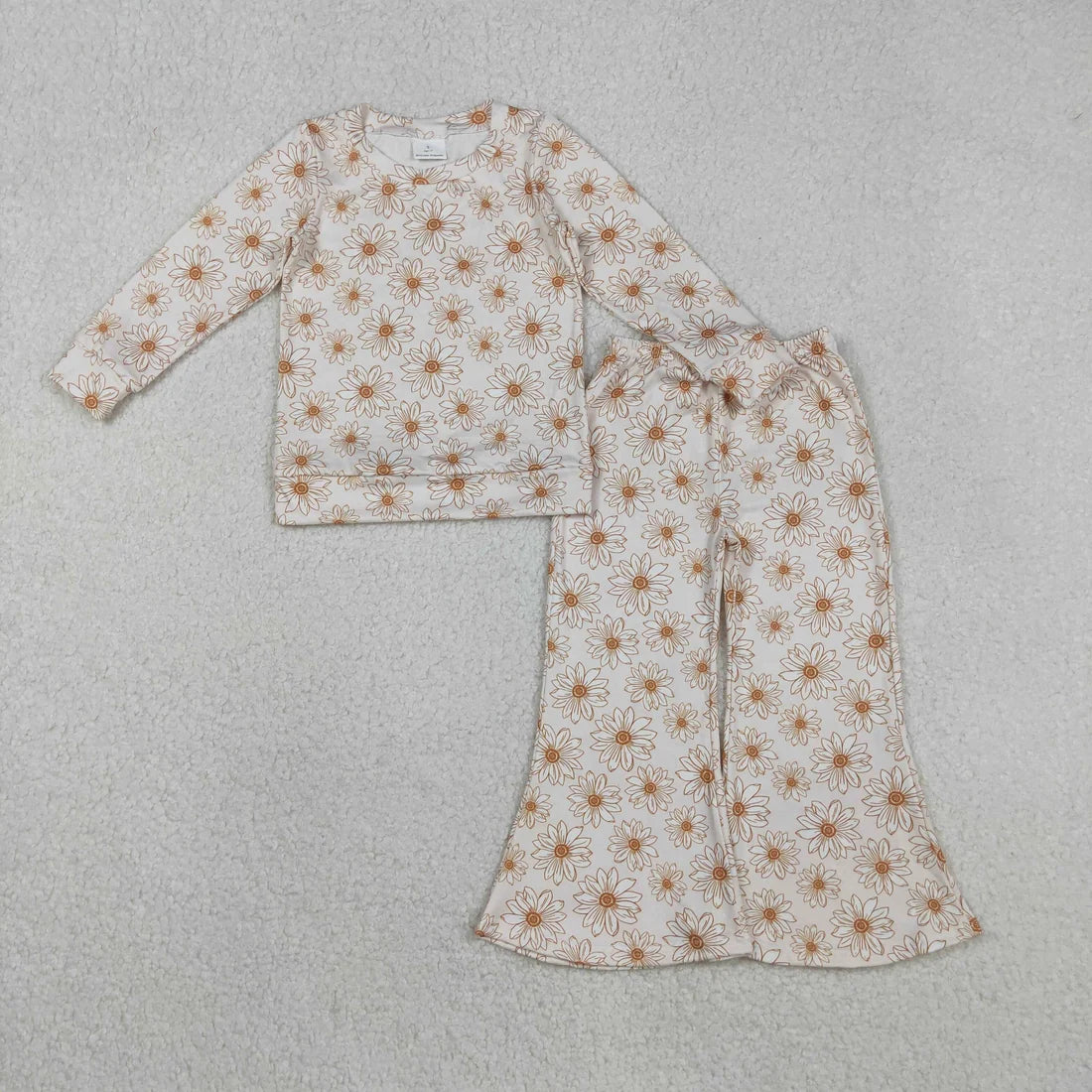 Sibling Toddler Girls Daisy Flower Cherry Heart Long Sleeve Top Flare Pants Outfit