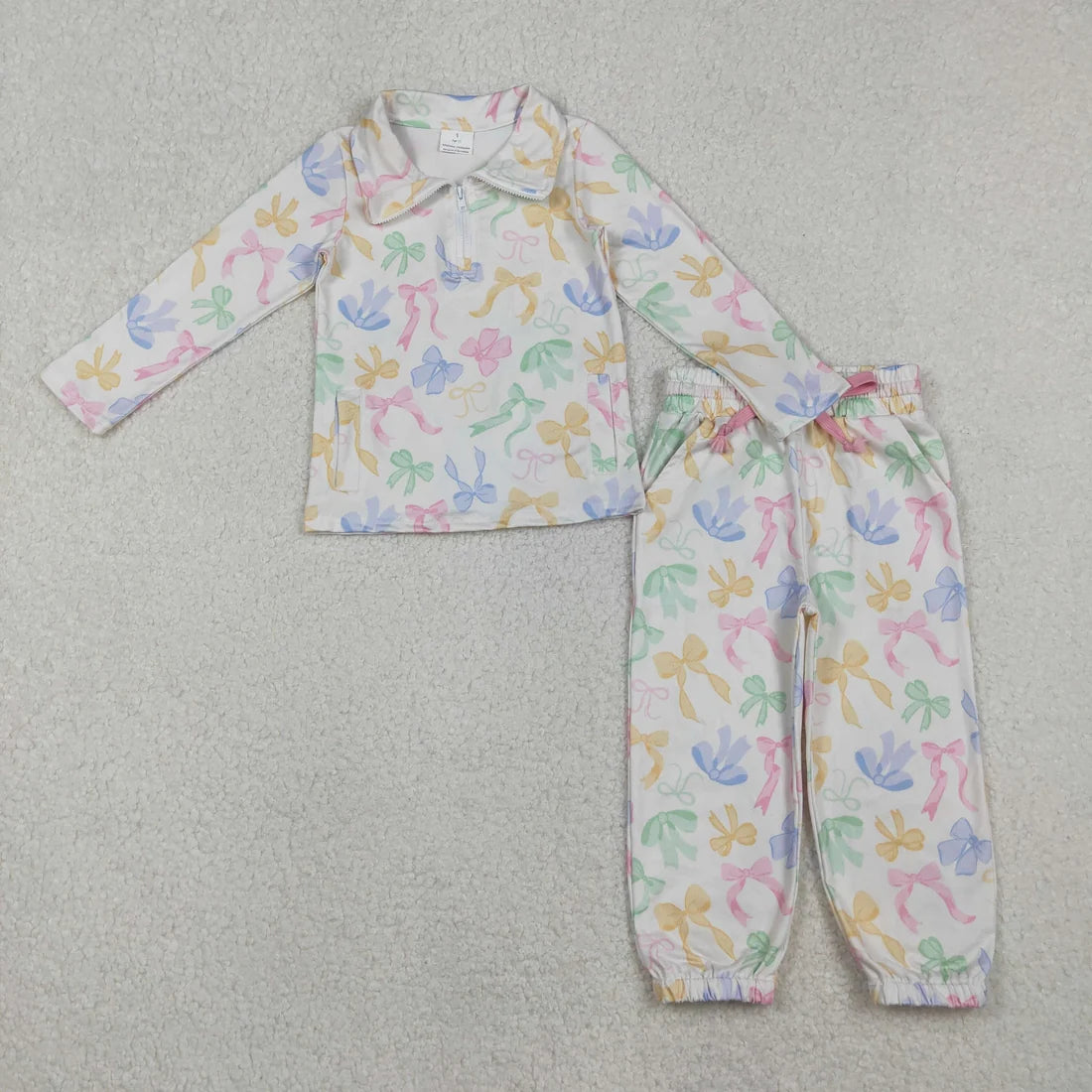Sibling Baby Girls Floral Bow Zip Pullover Top with Jogger Outfit