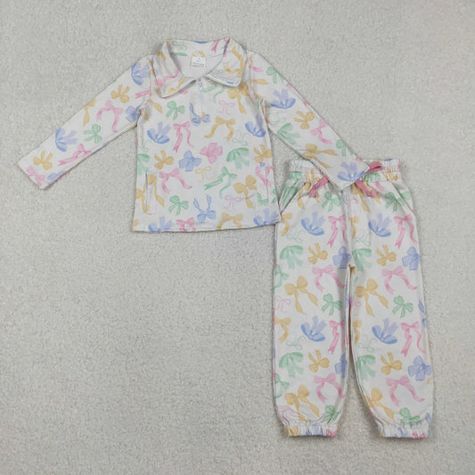 Sibling Baby Girls Floral Bow Zip Pullover Top with Jogger Outfit