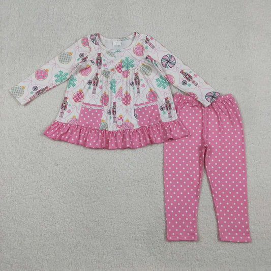 Baby Girls Soldiers Bows Checked Button Pockets Tunic Leggings Christmas Clothes Sets