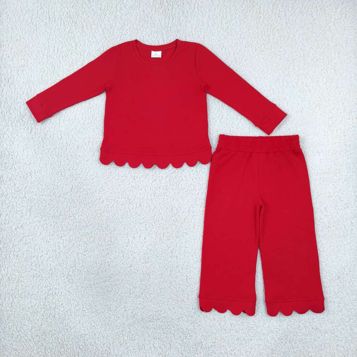 GLP2964 Red Cotton Scallop Edge Long Sleeve Pants Girls Fall Clothes Set