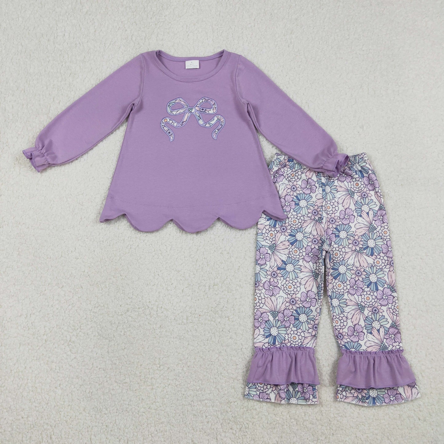 Sibling Baby Girls Embroidery Floral Bows Tunic Ruffle Pants Clothes Sets