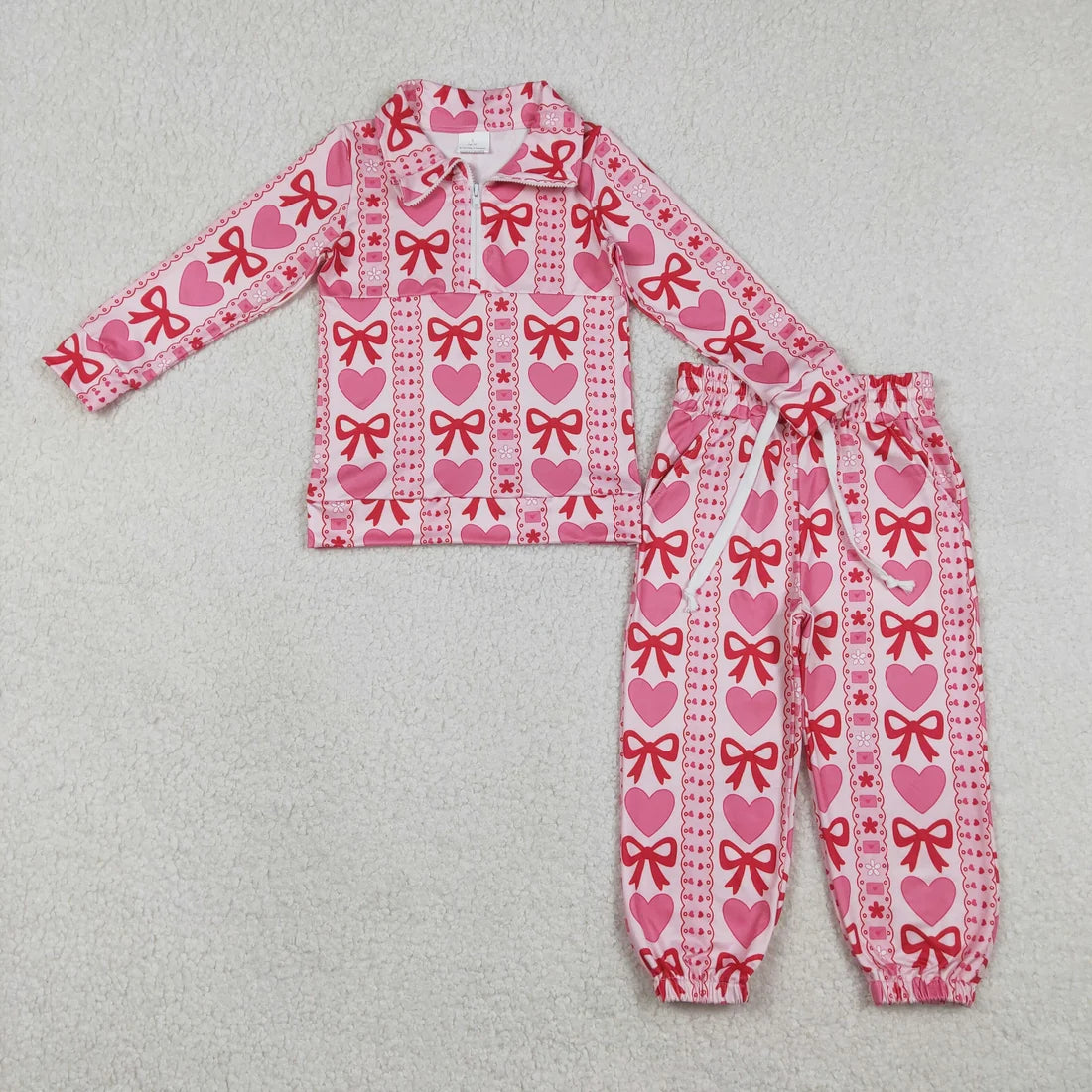 Sibling Baby Girls Floral Bow Zip Pullover Top with Jogger Outfit