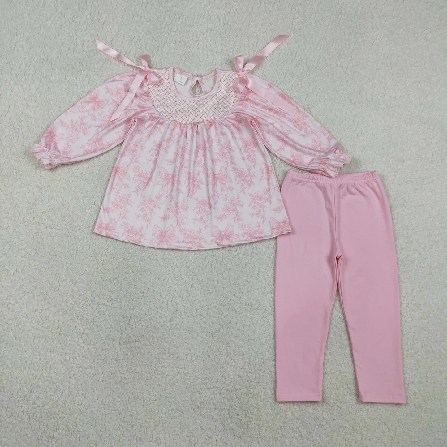 Sibling Baby Girls Smocked Checked Flowers Tunic Legging Pants Clothes Set Romper