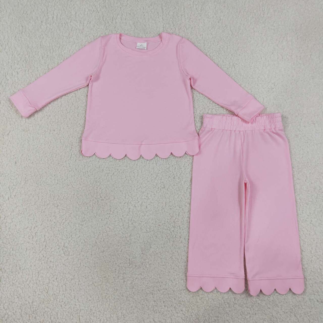 GLP3291 Pink Cotton Scallop Edge Long Sleeve Pants Girls Fall Clothes Set