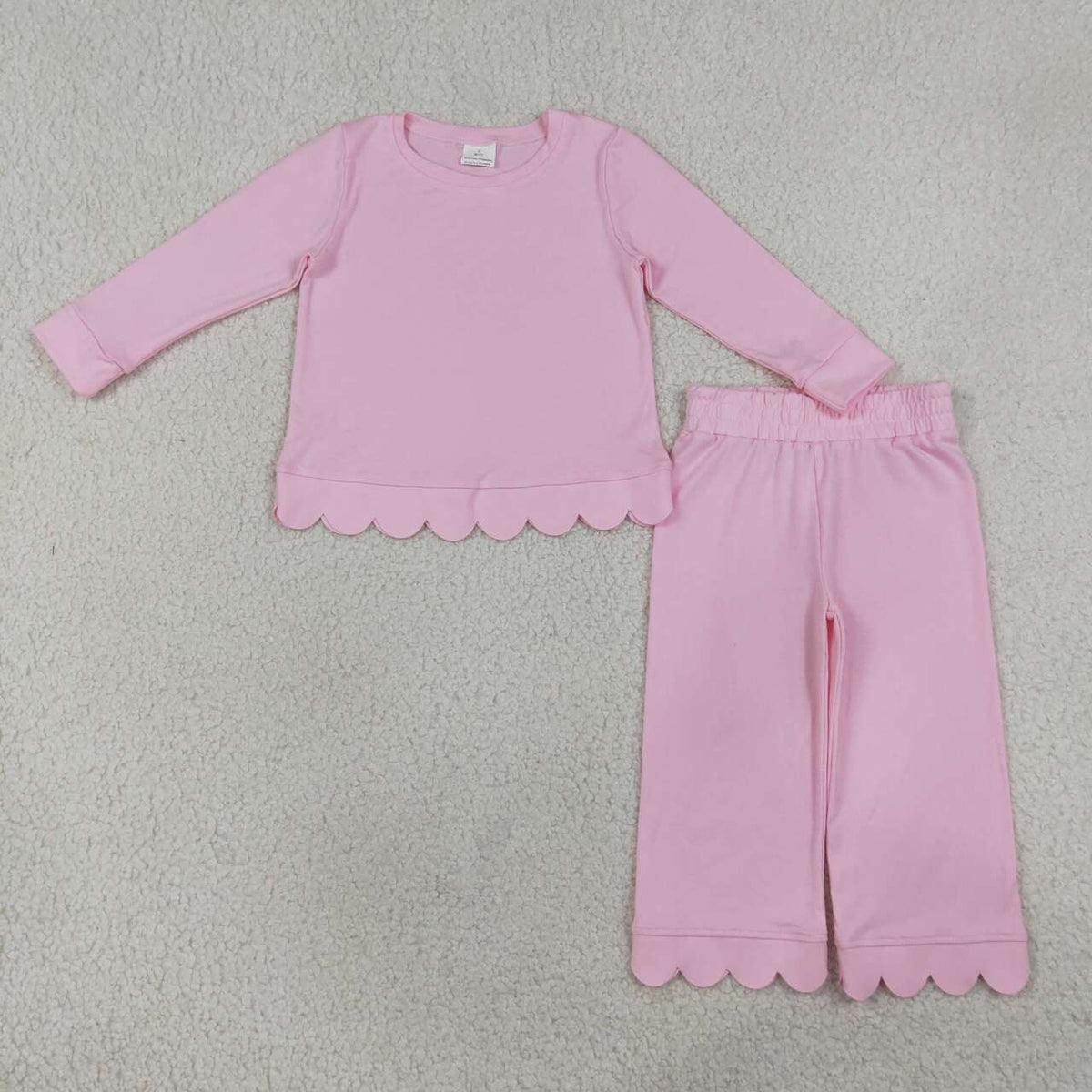 10 Colors Cotton Scallop Edge Long Sleeve Pants Girls Fall Clothes Set Sisters Wear
