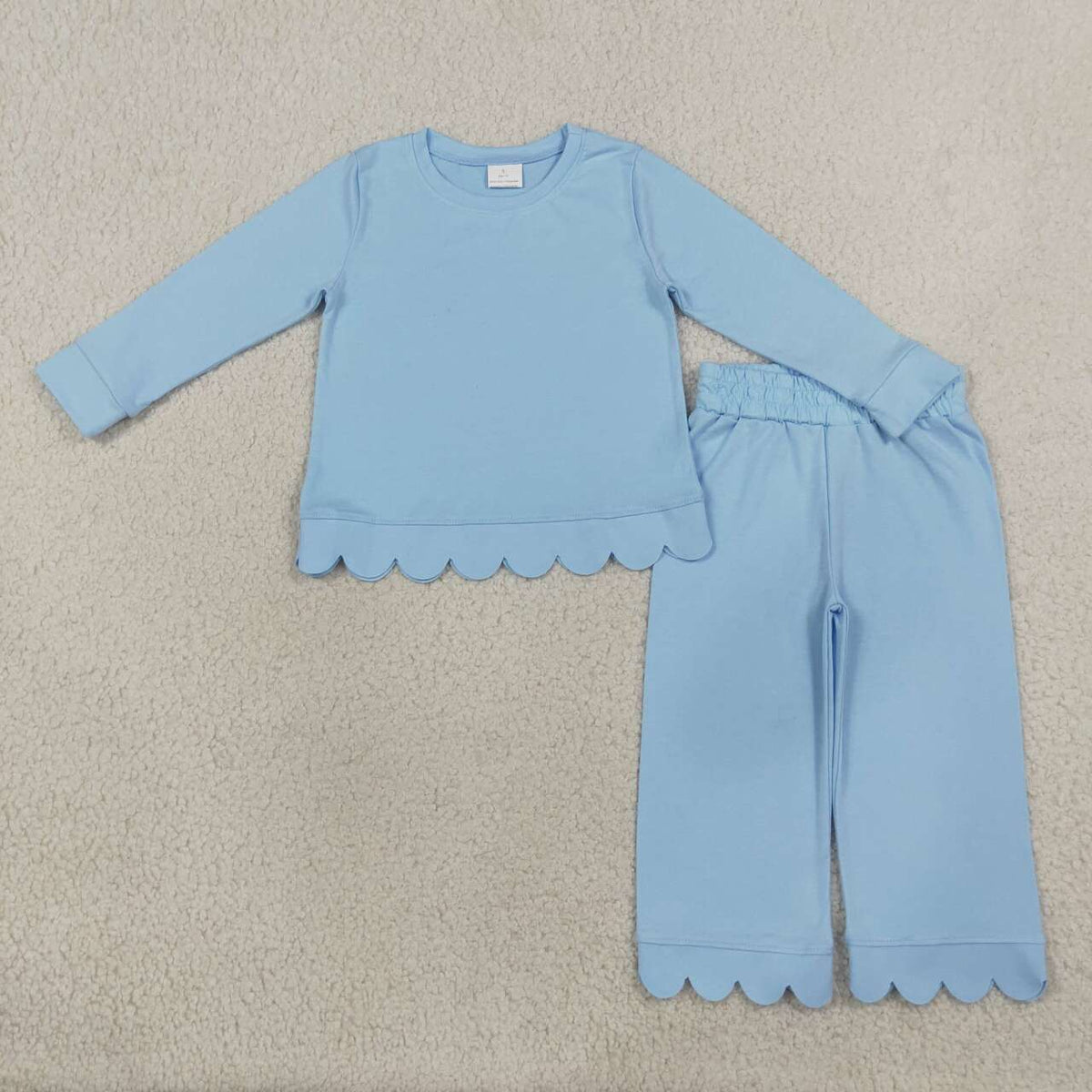 10 Colors Cotton Scallop Edge Long Sleeve Pants Girls Fall Clothes Set Sisters Wear
