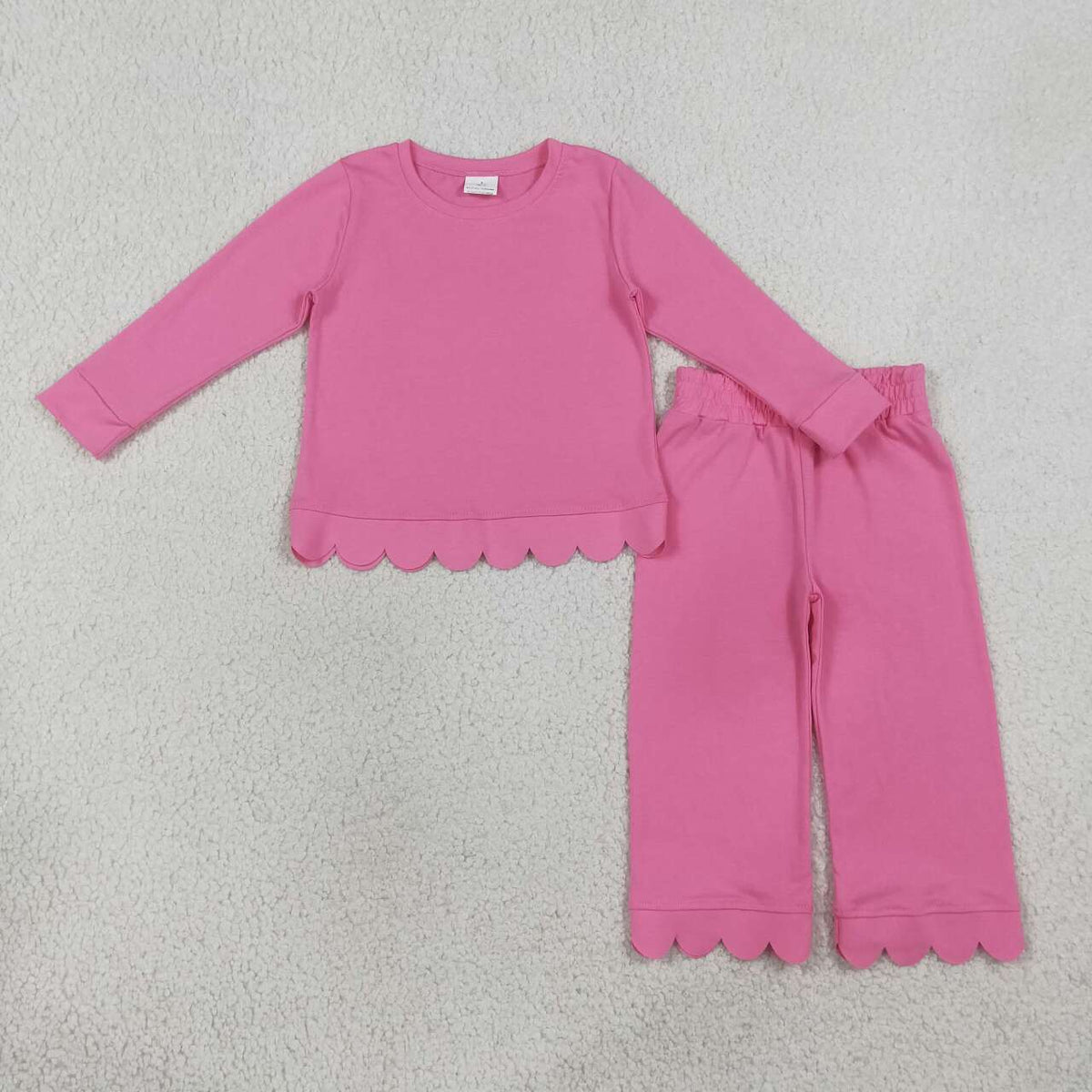 10 Colors Cotton Scallop Edge Long Sleeve Pants Girls Fall Clothes Set Sisters Wear