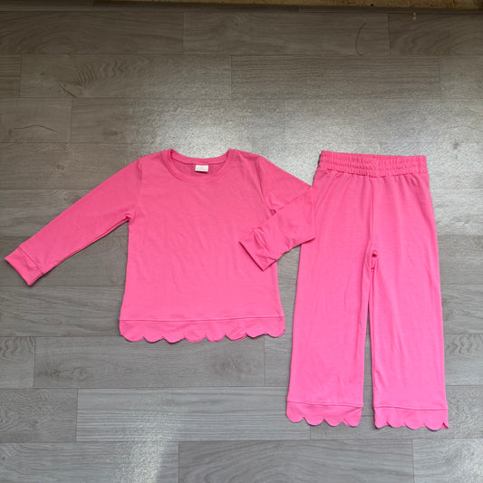 4.10 GLP3294 Preorder Hot Pink Cotton Girls Scallop Clothes Set