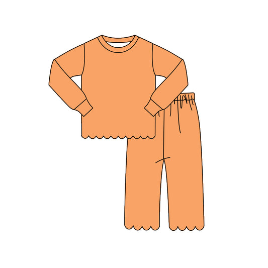 4.10 GLP3295 Preorder Orange Cotton Girls Scallop Clothes Set