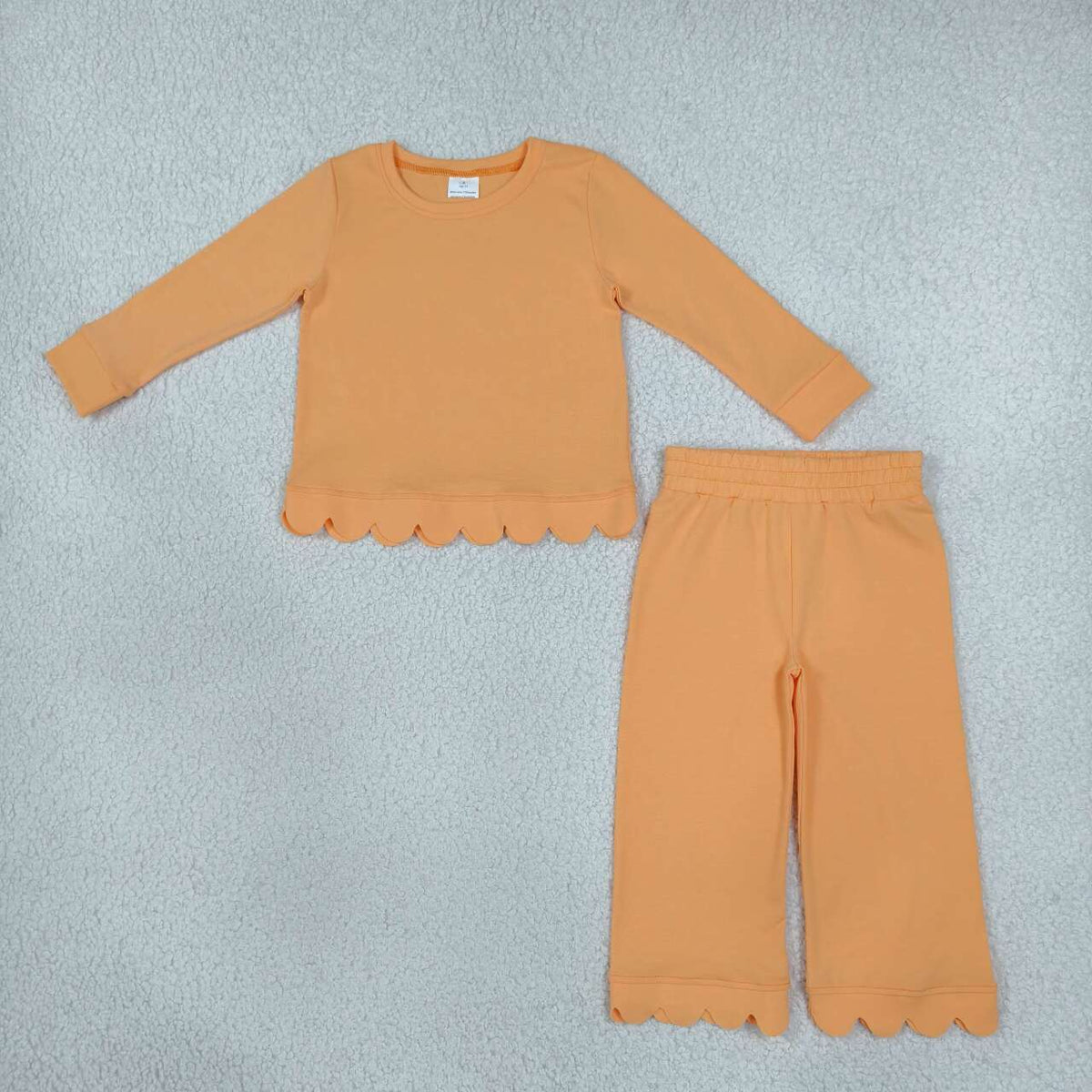 GLP3295 Orange Cotton Scallop Edge Long Sleeve Pants Girls Fall Clothes Set