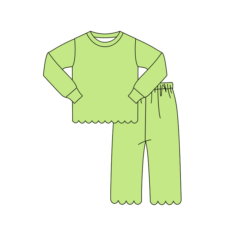 4.10 GLP3296 Preorder Green Cotton Girls Scallop Clothes Set