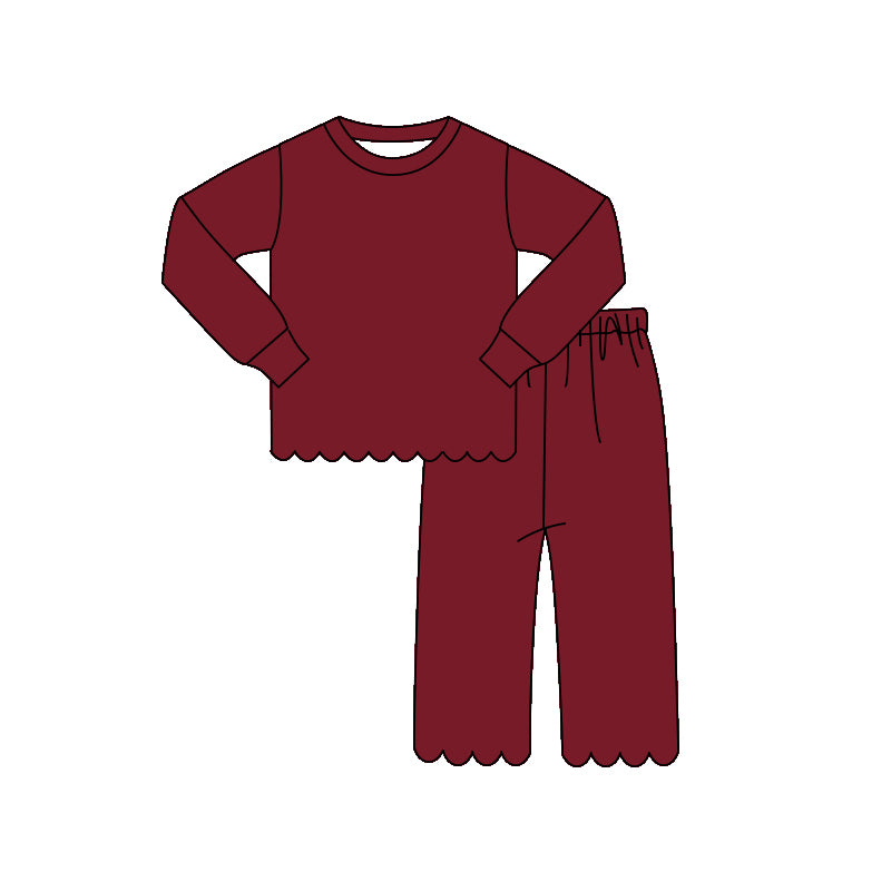 4.16 GLP3310 Preorder Wine Cotton Girls Scallop Clothes Set