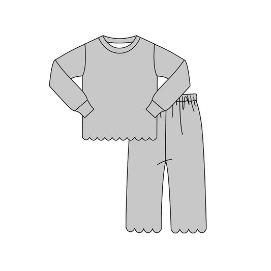4.16 GLP3312 Preorder Grey Cotton Girls Scallop Clothes Set