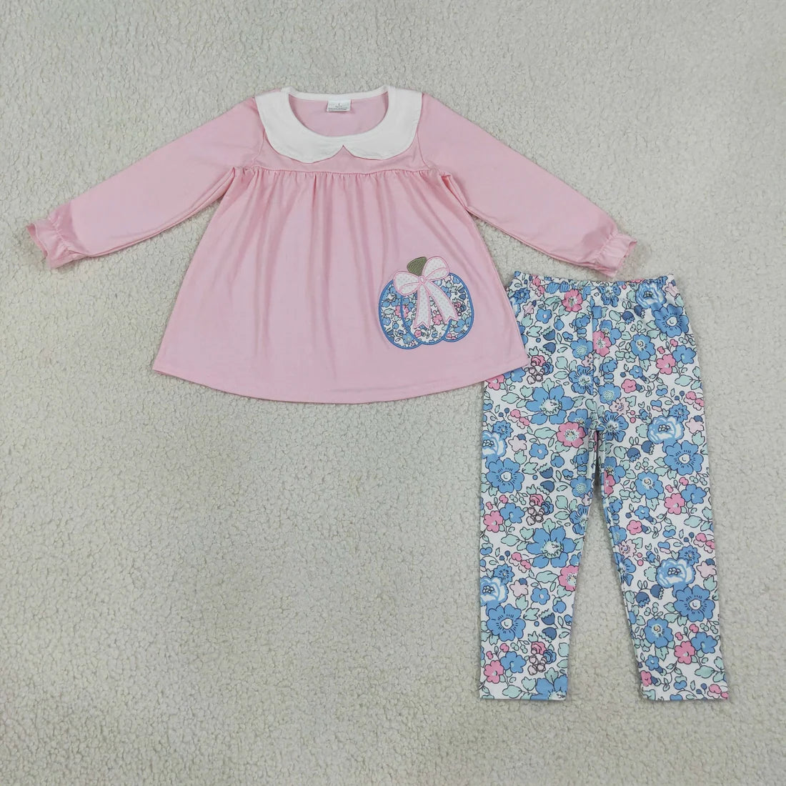 Sibling  Baby Girls Embroidery Pumpkin Tunic Top Leggings Outfit